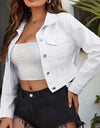 Collared Neck Long Sleeve Button-Down Denim Jacket