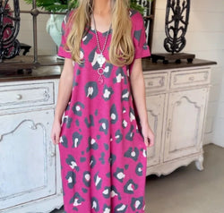 Leopard Slit V-Neck Short Sleeve Maxi Dress