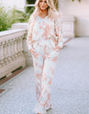 Printed Long Sleeve Top and Wide Leg Pants Lounge Set