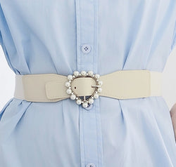 Pearl Heart Buckle Elastic Belt