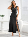 Slit Surplice Tie Waist Sleeveless Dress