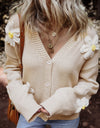 Flower Dropped Shoulder Long Sleeve Cardigan