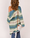 Full Size Striped Long Sleeve Openwork Cardigan