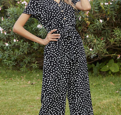 Ivy Lane Printed V-Neck Short Sleeve Jumpsuit