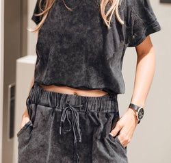 Heathered Round Neck Top and Shorts Lounge Set