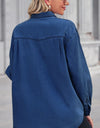 Collared Neck Dropped Shoulder Denim Top