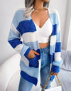 Striped Rib-Knit Open Front Longline Cardigan