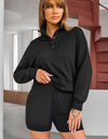 Half Button Sweatshirt and Shorts Active Set