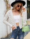 Open Front Cuffed Cropped Cardigan