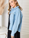 Double Take Dropped Shoulder Raw Hem Denim Jacket