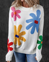 Flower Round Neck Dropped Shoulder Sweater