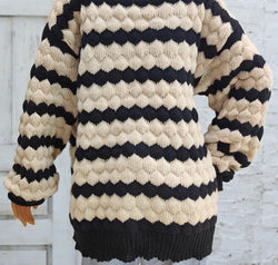 Striped Contrast Open Front Long Sleeve Cardigan