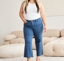 RFM Crop Chloe Full Size Tummy Control High Waist Raw Hem Jeans