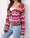 Striped Openwork Tied Cardigan