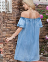 Off-Shoulder Knee-Length Denim Dress