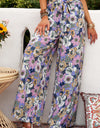 Floral Tie Belt Wide Leg Pants