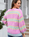 Striped Lantern Sleeve Dropped Shoulder Cardigan