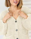 Pocketed Button Up Dropped Shoulder Cardigan