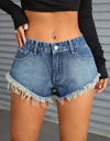 Raw Hem Denim Shorts with Pockets