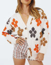 Floral V-Neck Button Up Long Sleeve Cardigan