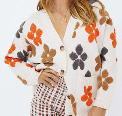 Floral V-Neck Button Up Long Sleeve Cardigan