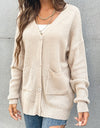 Button Front Drop Shoulder Waffle Cardigan