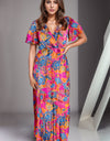 Printed Surplice Short Sleeve Maxi Dress