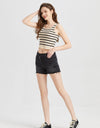 BAYEAS Stepped Waist Raw Hem Denim Shorts