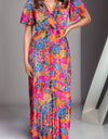 Printed Surplice Short Sleeve Maxi Dress