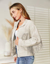 Fringe Detail Dropped Shoulder Denim Jacket