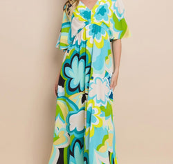ODDI Floral Printed Slit Maxi Dress