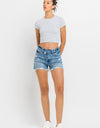 Lovervet Stepped Waist Raw Hem Denim Shorts