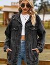 Buttoned Collared Neck Denim Jacket with Pockets