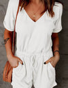 Full Size Drawstring V-Neck Short Sleeve Romper