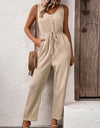 Perfee Textured Sleeveless Jumpsuit with Pockets