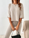 Ribbed Round Neck T-Shirt and Pants Lounge Set