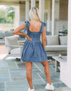 Square Neck Tie Shoulder Denim Dress