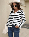 Striped Round Neck Button-Down Dropped Shoulder Cardigan