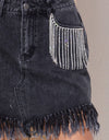 Rhinestone Fringe Denim Skirt