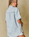 Slit Snap Down Short Sleeve Denim Top