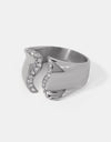 Stainless Steel Inlaid Rhinestone Bypass Ring