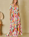 Slit Printed Surplice Short Sleeve Maxi Dress