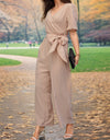 Perfee Tied Short Sleeve Wide Leg Jumpsuit