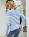 Angel Wings Striped Decorative Button Knit Top