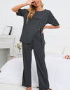 Slit Round Neck Top and Pants Lounge Set