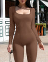 Ribbed Square Neck Long Sleeve Jumpsuit