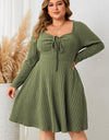 Honey Plus Size Sweetheart Neck Long Sleeve Ribbed Dress