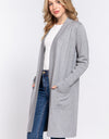 ACTIVE BASIC Open Front Rib Trim Long Sleeve Knit Cardigan