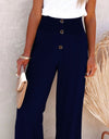 Full Size Decorative Button High Waist Pants