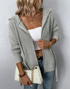 Zip-Up Drawstring Detail Hooded Cardigan